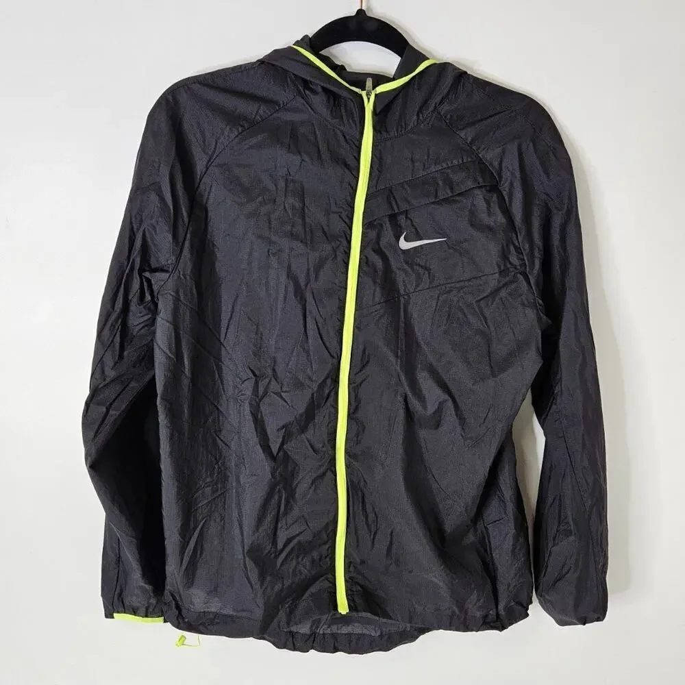 Nike Sportswear Womens Windrunner Full Zip Black Neon Green Size Large